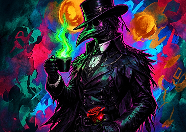 Plague Doctor Coffee Neon Art Poste