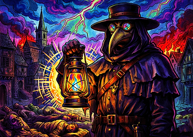 Plague Doctor Neon Dark Trippy Art