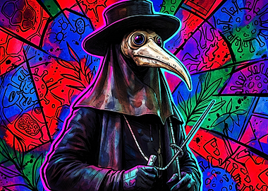Plague Doctor Neon Stained Glass Ar