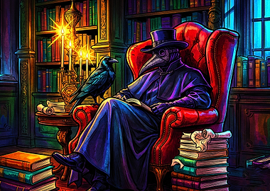 Plague Doctor Reading Dark Fantasy