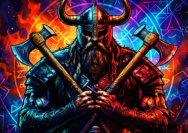Viking Warrior Norse Neon Poster Ar