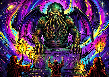 Cosmic Monster Cult Psychedelic Art