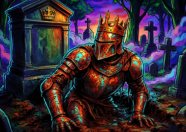 Knight Grave Cyberpunk Poster Art