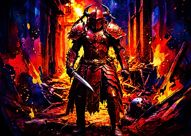 Red Knight Fantasy Battle Art Poste