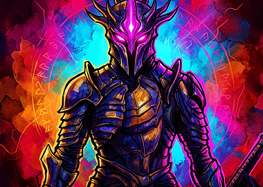 Dark Knight Neon Magic Fantasy Art