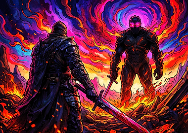 Knight Battle Neon Psychedelic Post