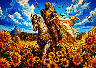 Knight Sunflower Fantasy Art Poster