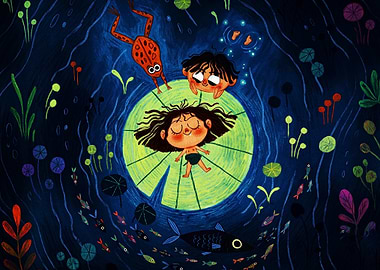 Children Floating on a Lily Pad