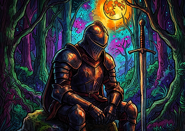 Knight Forest Fantasy Trippy Art