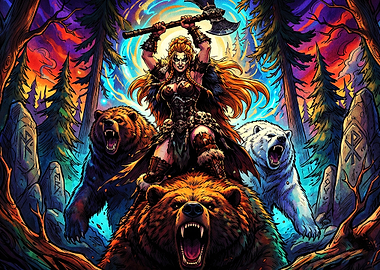 Viking Shieldmaiden Bears Psychedel