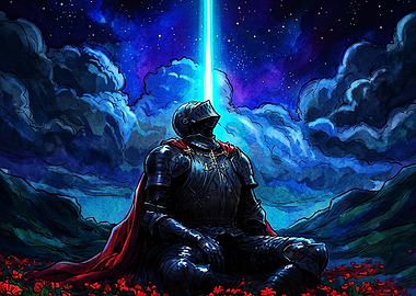Knight Starry Night Epic Fantasy Ar
