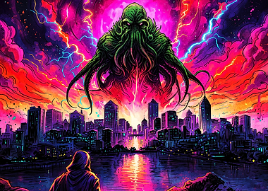 Cosmic Monster City Psychedelic Art
