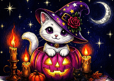 Cute Kitten in Halloween Pumpkin