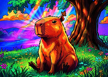 Psychedelic Capybara in Vibrant Nature