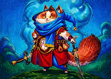 Adventuring Cat Warrior in Fantasy Attire