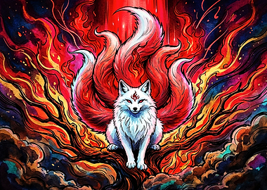 Nine-Tailed Fox Spirit in Flames