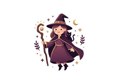 Cute Little Witch with Cat
