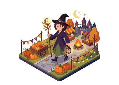 Isometric Halloween Witch Festival Scene