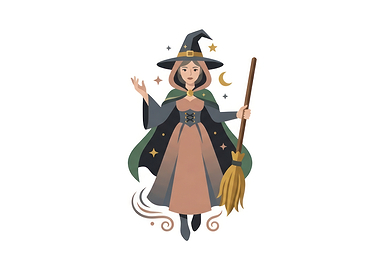 Whimsical Witch with Broomstick Illustration