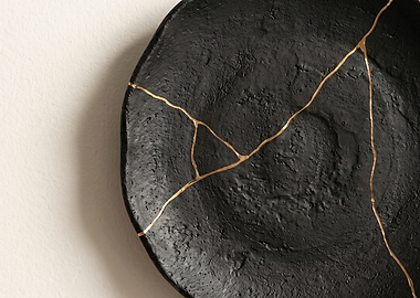 Black Raku Kintsugi Ceramic Plate