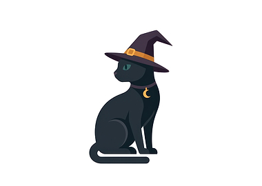 Black Cat Wearing Witch Hat