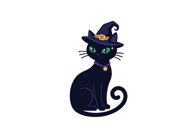 Cute Black Witch Cat Illustration