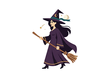 Elegant Witch with Broomstick Illustration