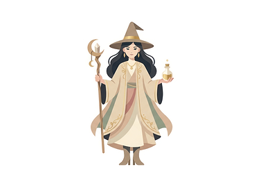 Elegant Witch with Staff and Potion
