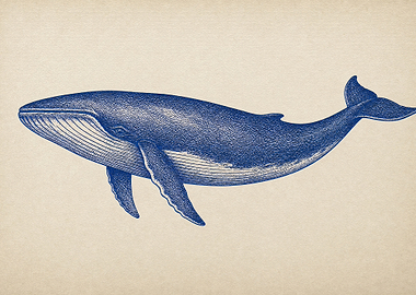 Vintage Style Blue Whale Illustration