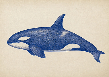 Vintage Style Blue Orca Illustration
