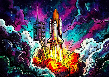 Vibrant Space Shuttle Launch Illustration