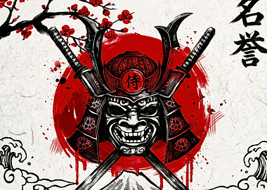 Samurai Mask with Crossed Katanas