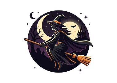 Witch Flying on Broomstick Illustration
