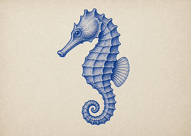 Vintage Style Blue Seahorse Illustration