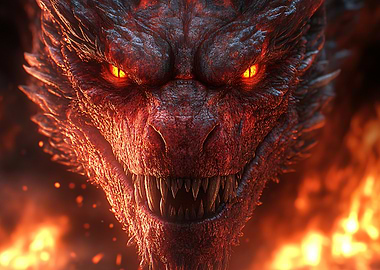 Fierce Red Dragon Face Close-up