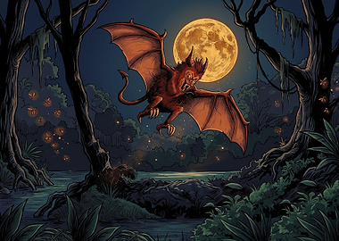 Jersey Devil Flying Under Full Moon