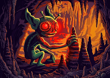 Alien Creature in Glowing Cave
