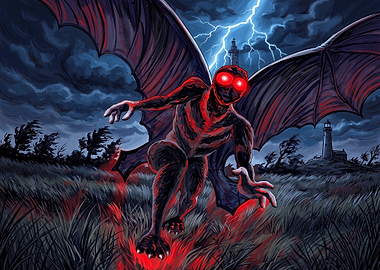 Mothman Legend in Stormy Night