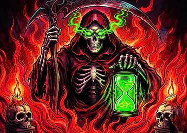 Grim Reaper with Glowing Hourglass