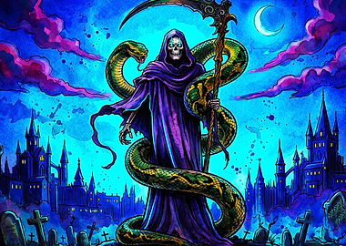 Grim Reaper with Giant Serpent