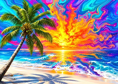 Psychedelic Tropical Beach Sunset