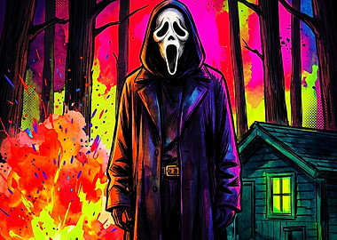 Ghostface Neon Forest Horror Art