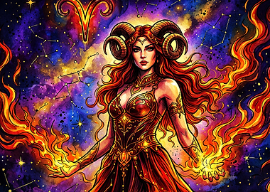 Aries Zodiac Fire Goddess Art