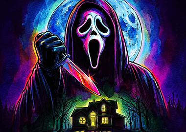 Ghostface Scream Neon Horror Art