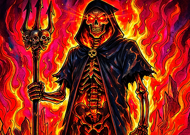 Skeletal Reaper with Flaming Trident