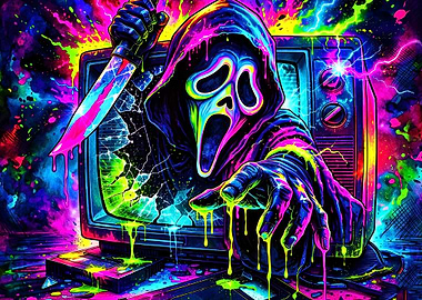 Neon Ghostface Horror Art