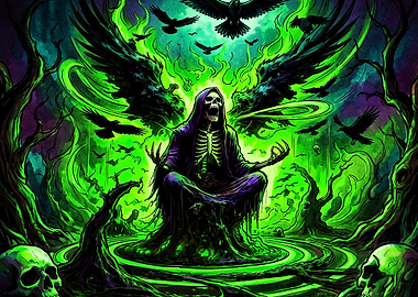 Grim Reaper Surrounded by Green Fire