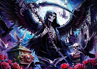 Grim Reaper with Scythe and Ravens