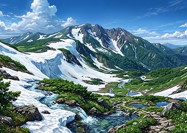 Snowy Mountain Valley Landscape
