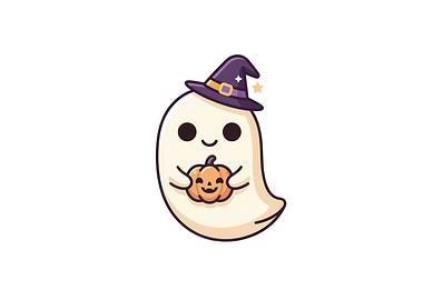 Cute Ghost Holding a Pumpkin